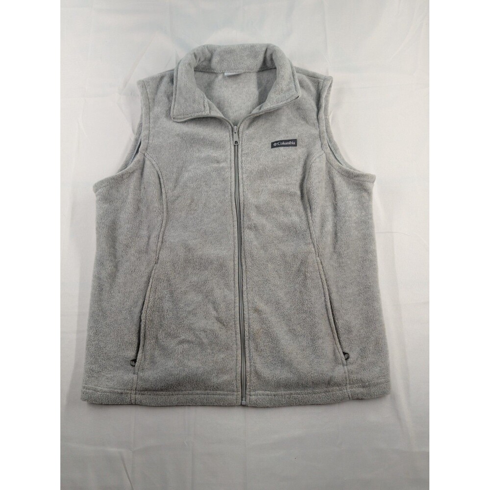 Columbia Vest Womens Size 1X Light Gray Fleece Basic Zipper Pockets Polyester